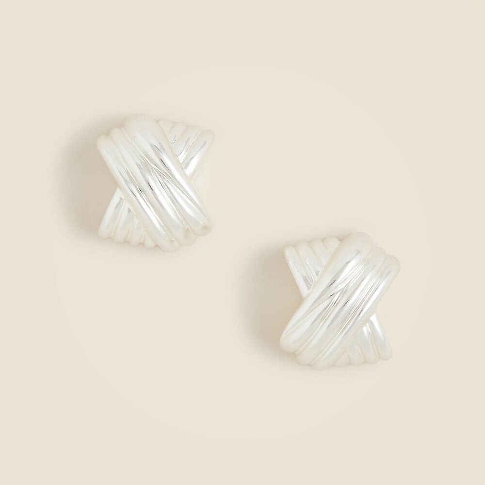 J. Crew Puffy Crisscross Stud Earrings 7/8" long Color: Silver Mirror